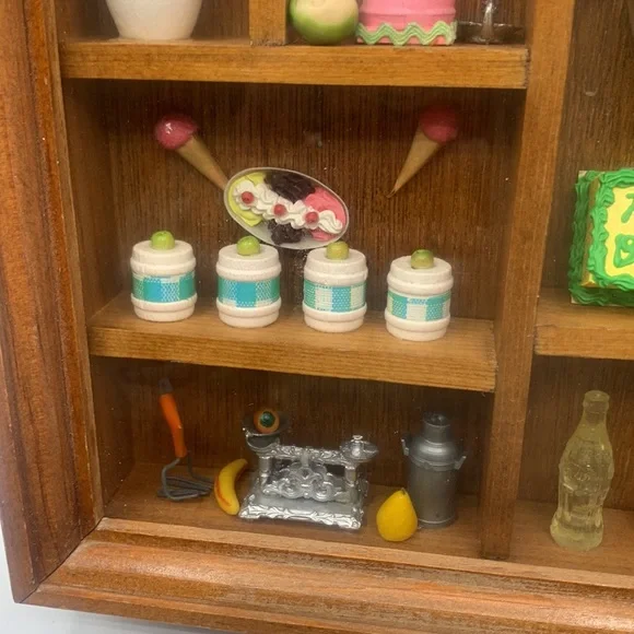 Vintage Happy Birthday Shadow Box Miniature Cake Ice Cream Canisters Fruit